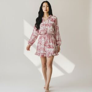 NWT Missguided Red & White Animal Print Long Sleeve V Neck mini Dress size 8